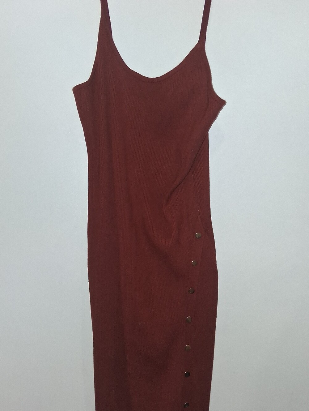Ribbed Midi Slip Dress in Burnt Copper